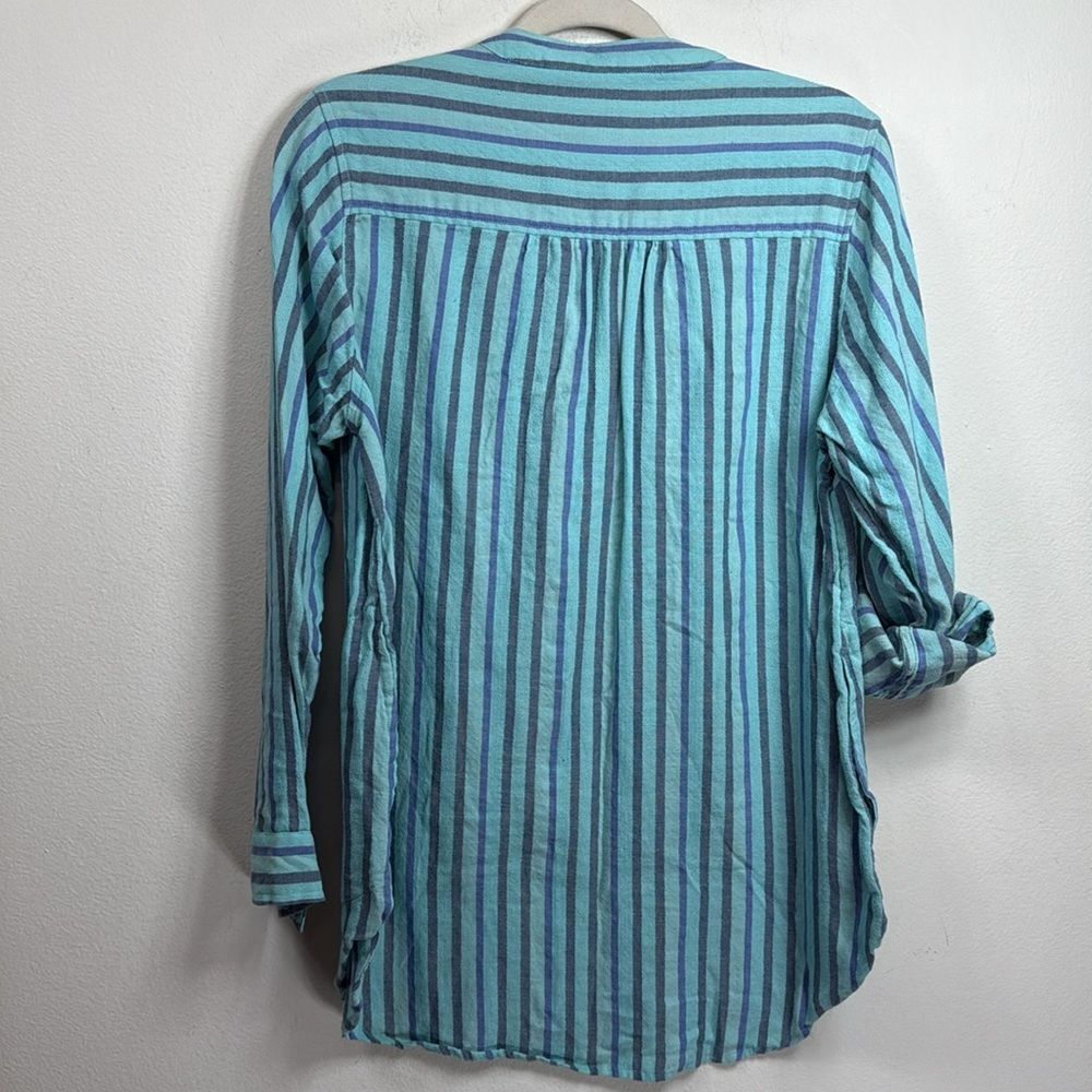 (H1) Soft Surroundings Turquoise Striped Embroidered Tunic, Sz M - Picture 2 of 15
